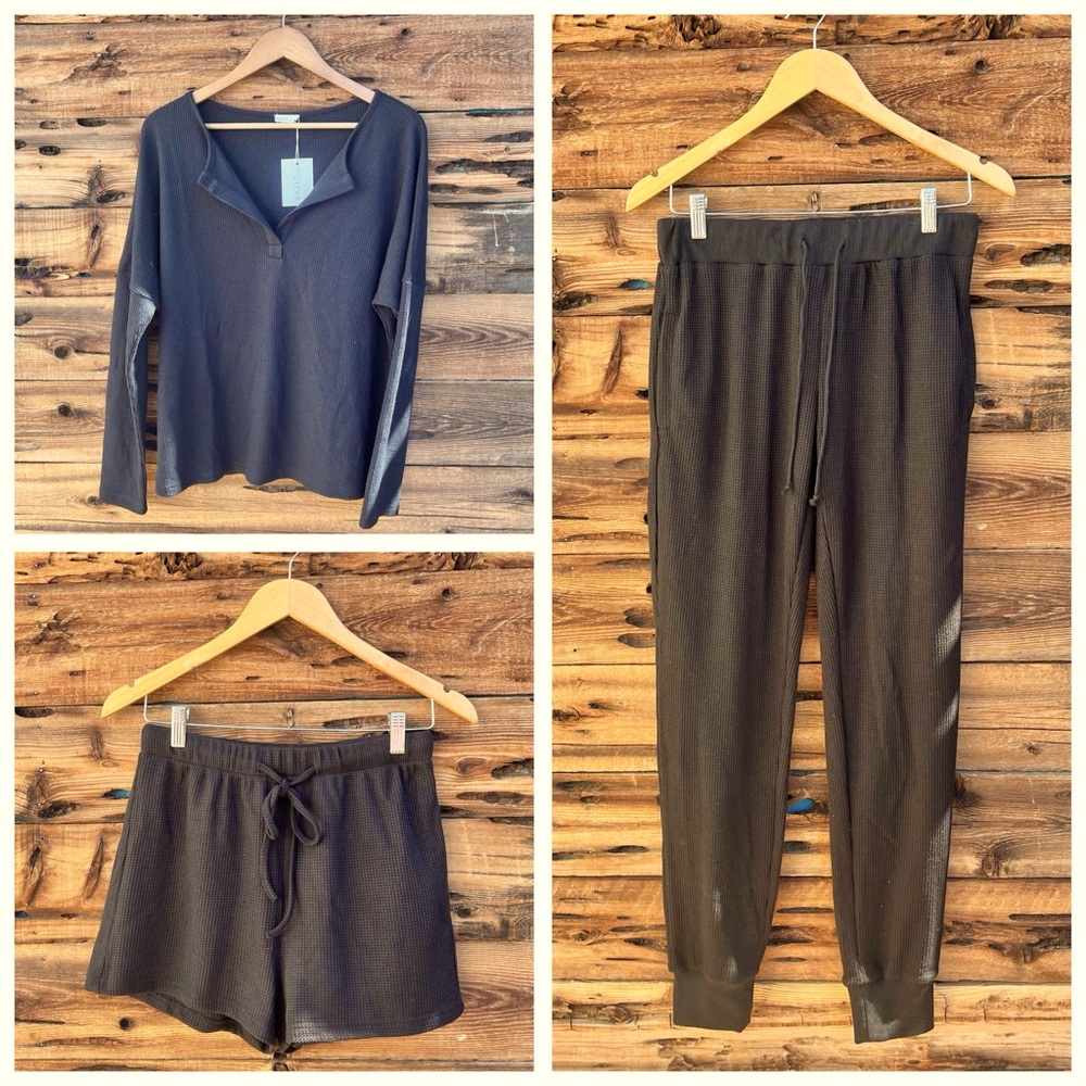 BASIC BY PRIV | NWT Black Waffle Knit 3 Piece Set M